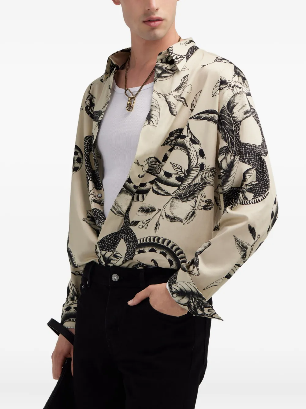 Shop Roberto Cavalli Snake-print Shirt In White