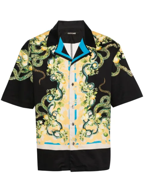 Roberto Cavalli Lemon And Snake-print bowling shirt