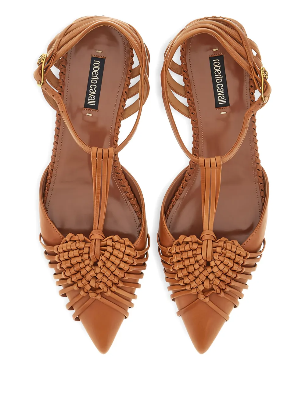 Roberto Cavalli braided-leather flat pumps Brown