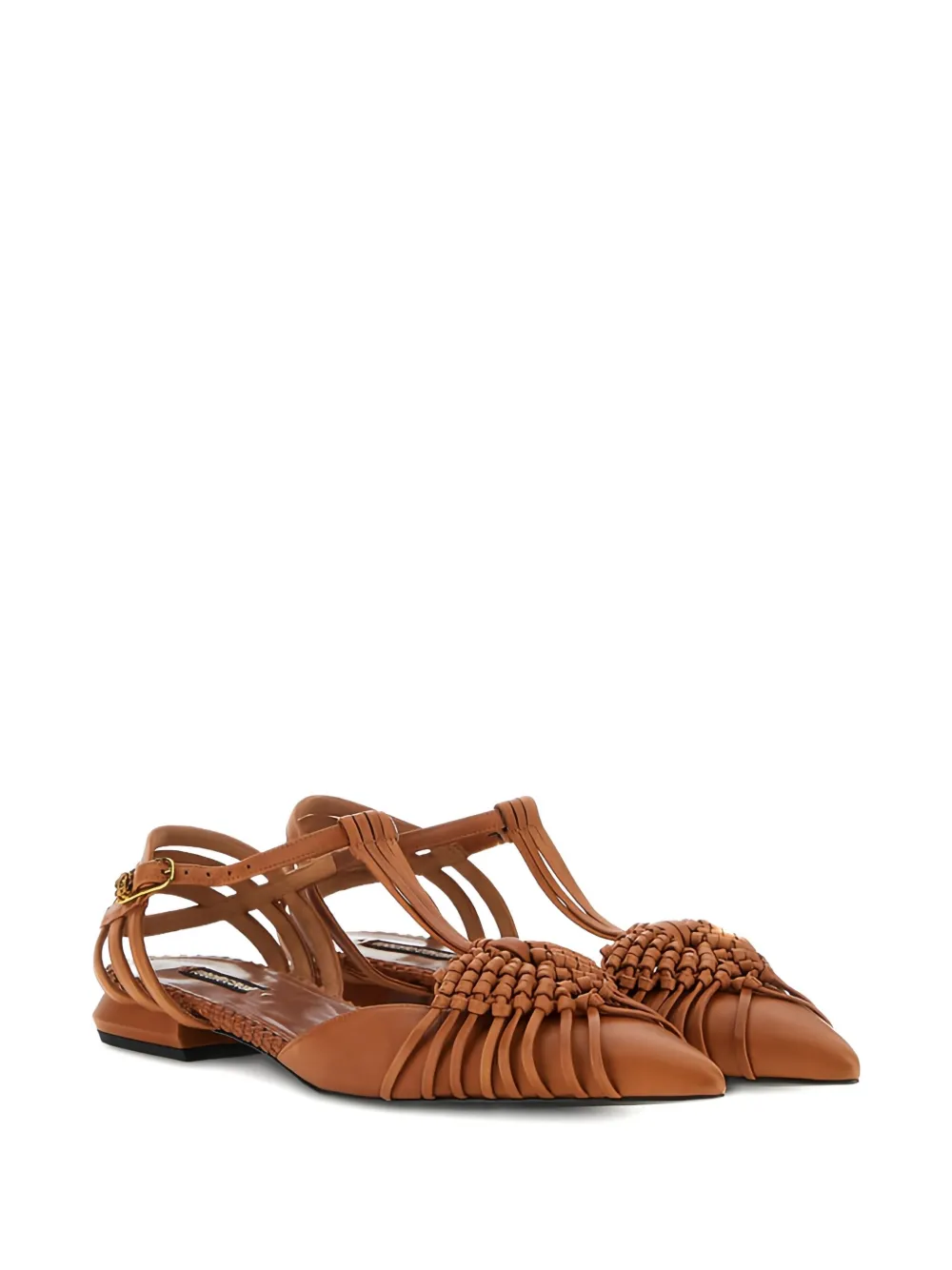 Roberto Cavalli braided-leather flat pumps Brown