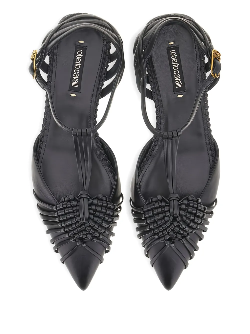 Roberto Cavalli braided-embellihment flat pumps Black
