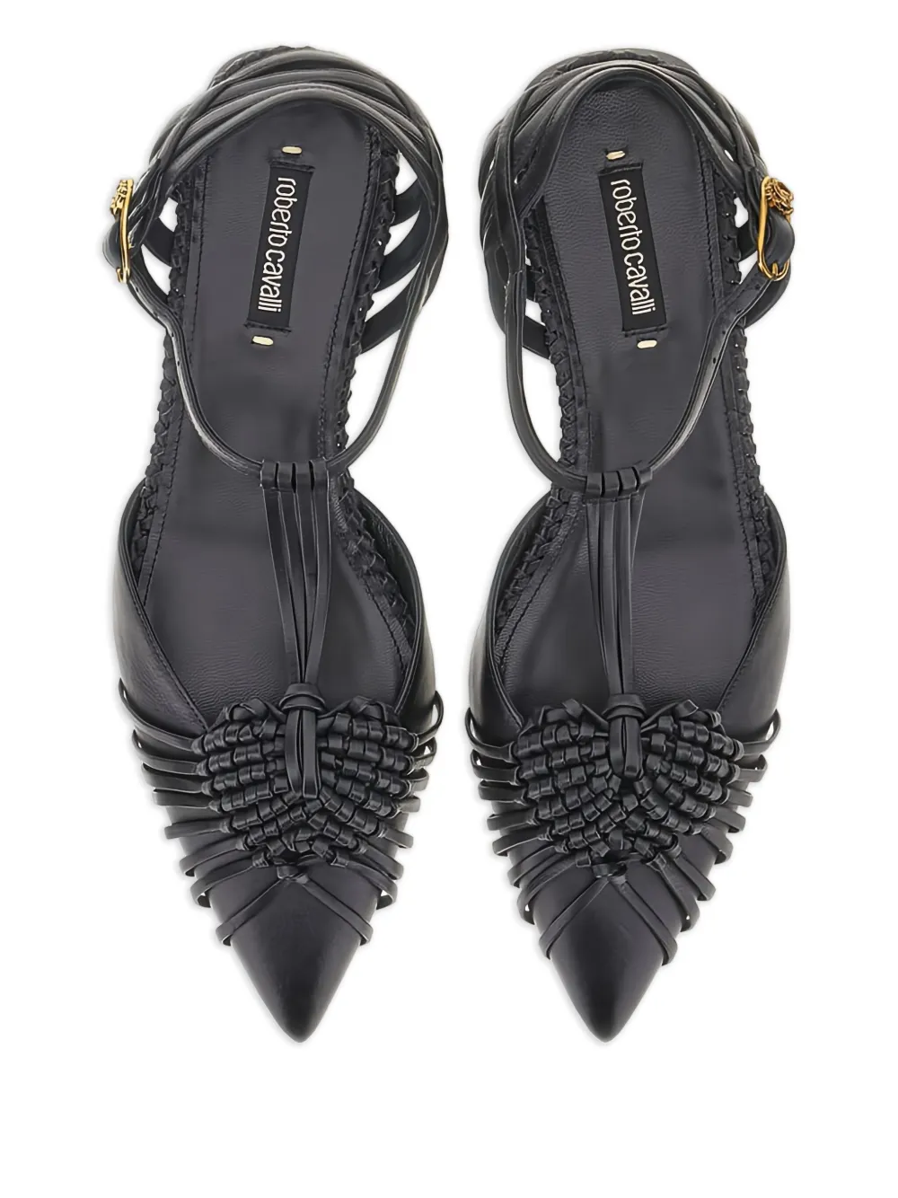 Roberto Cavalli braided-embellihment flat pumps Black