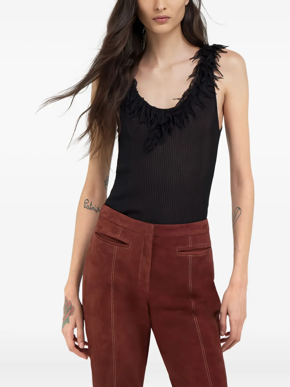 Roberto Cavalli Ribbed Trimmed Tank Top In Black