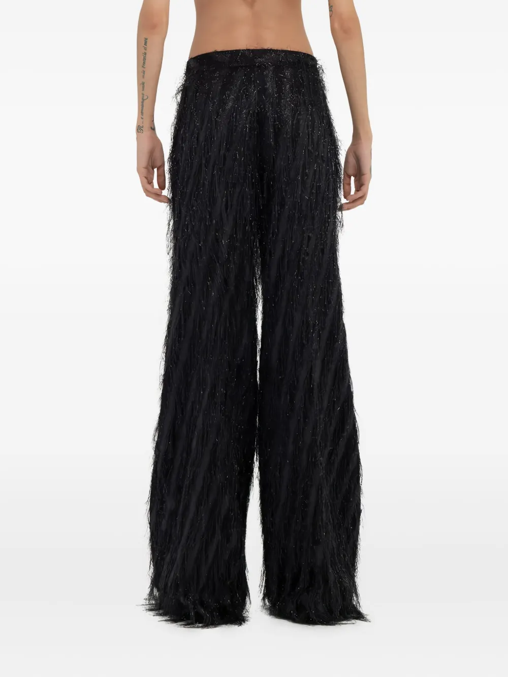 Roberto Cavalli Fringed Metallic-effect Trousers In Black