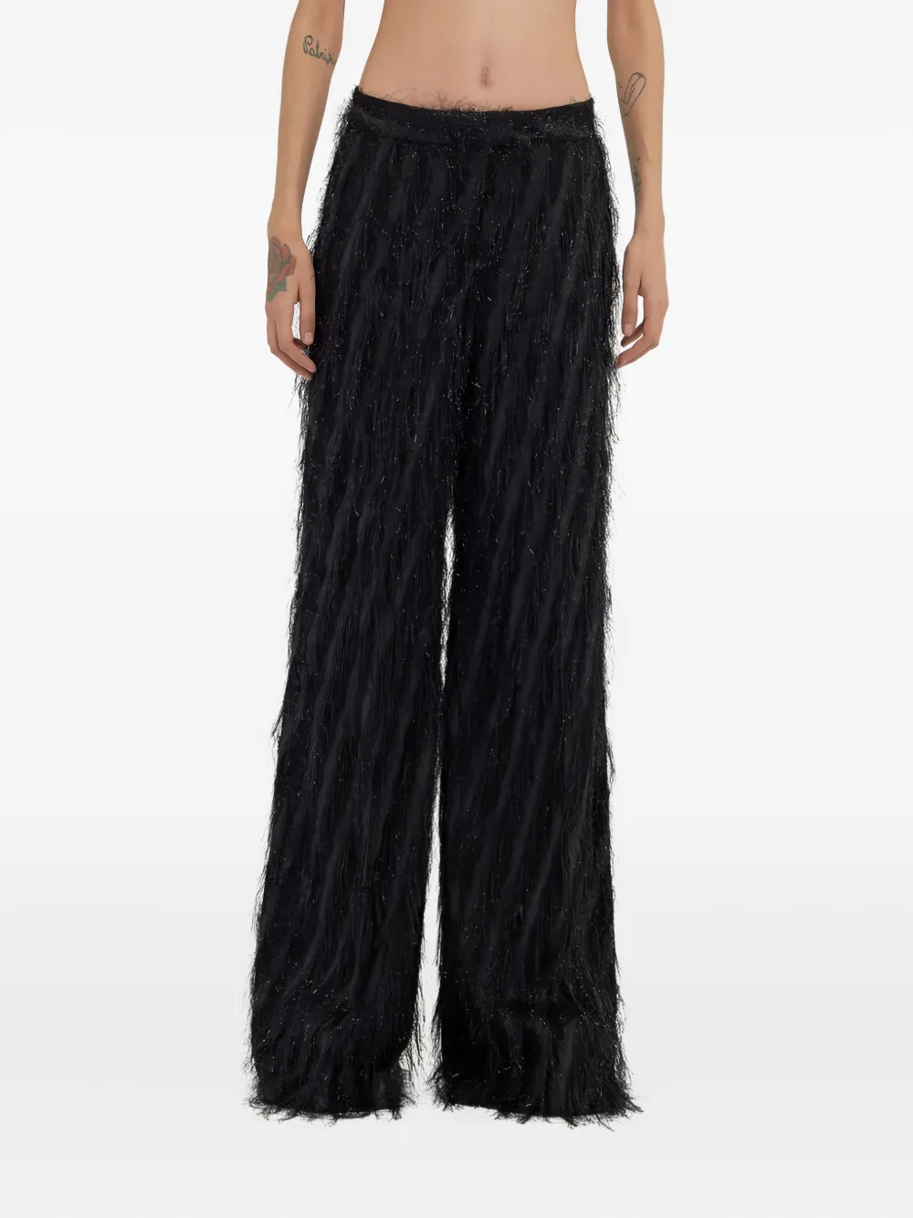 Roberto Cavalli fringed metallic-effect trousers - Zwart
