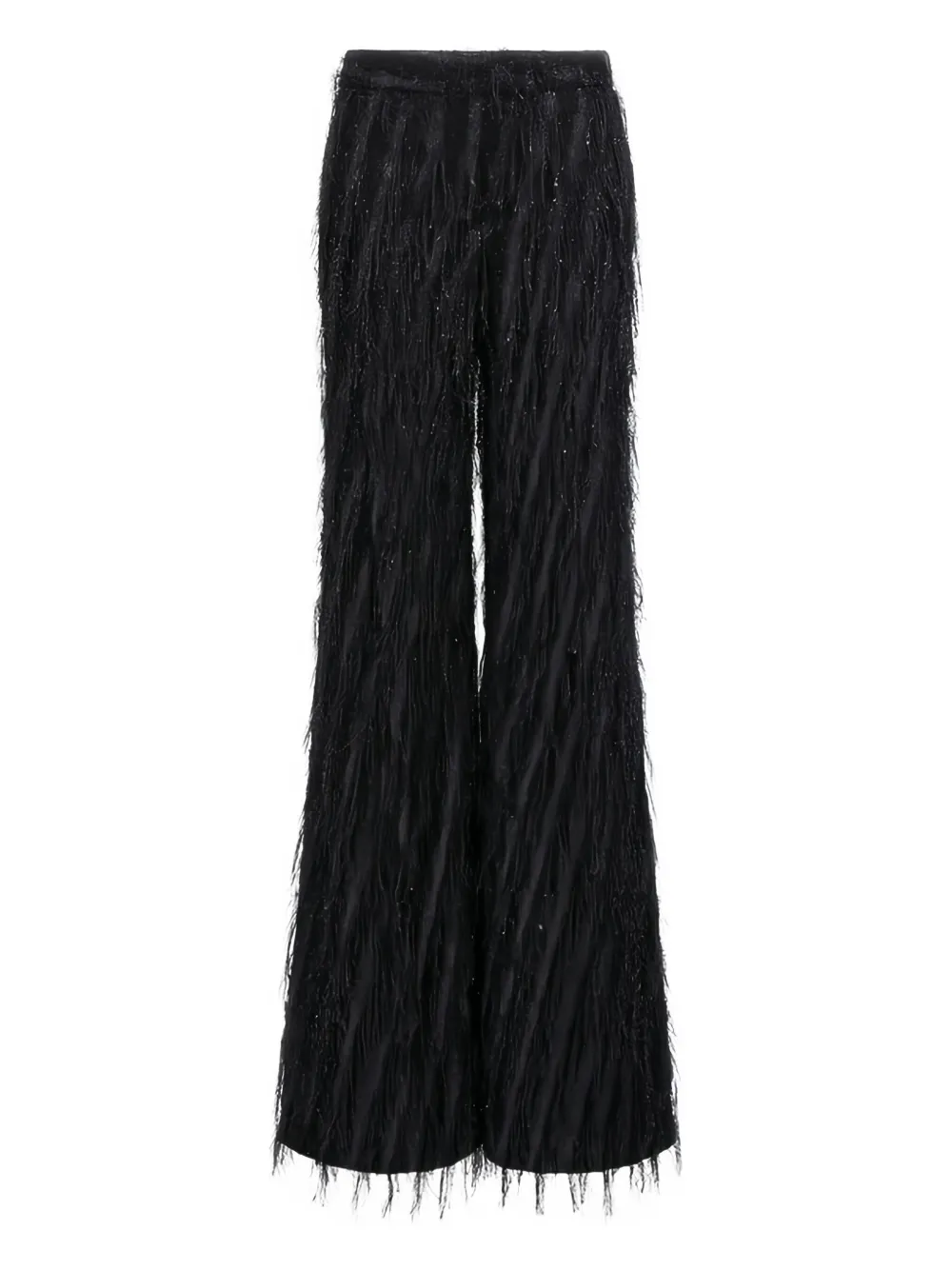 Roberto Cavalli Fringed Metallic-effect Trousers In Black