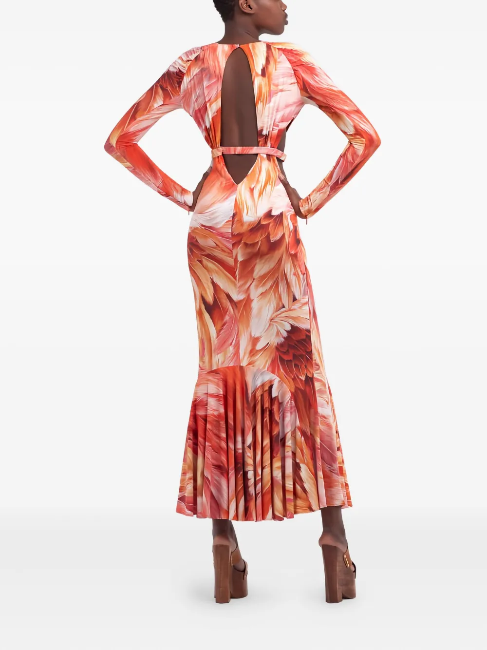Roberto Cavalli Feather-print Cut-out Maxi Dress In Multi