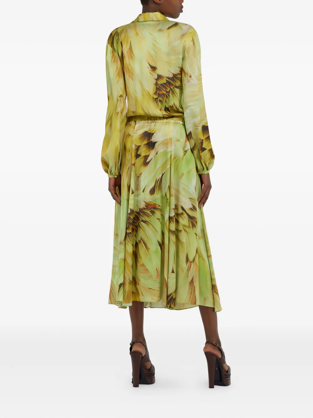 Roberto Cavalli Feather-print Midi Dress In Green