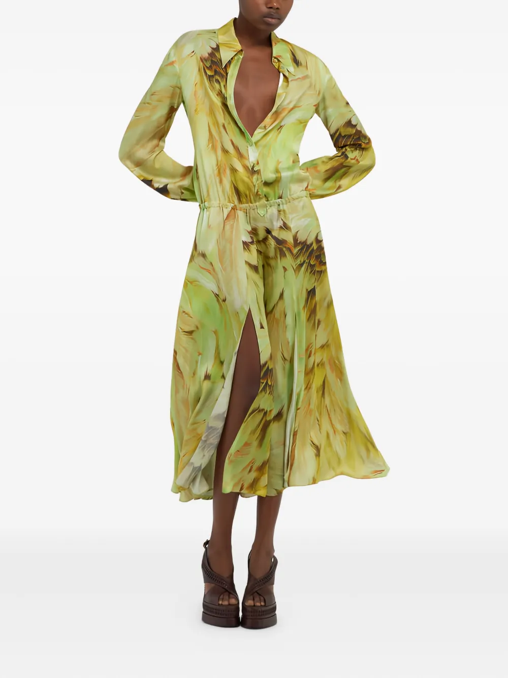 Roberto Cavalli feather-print midi dress - Groen