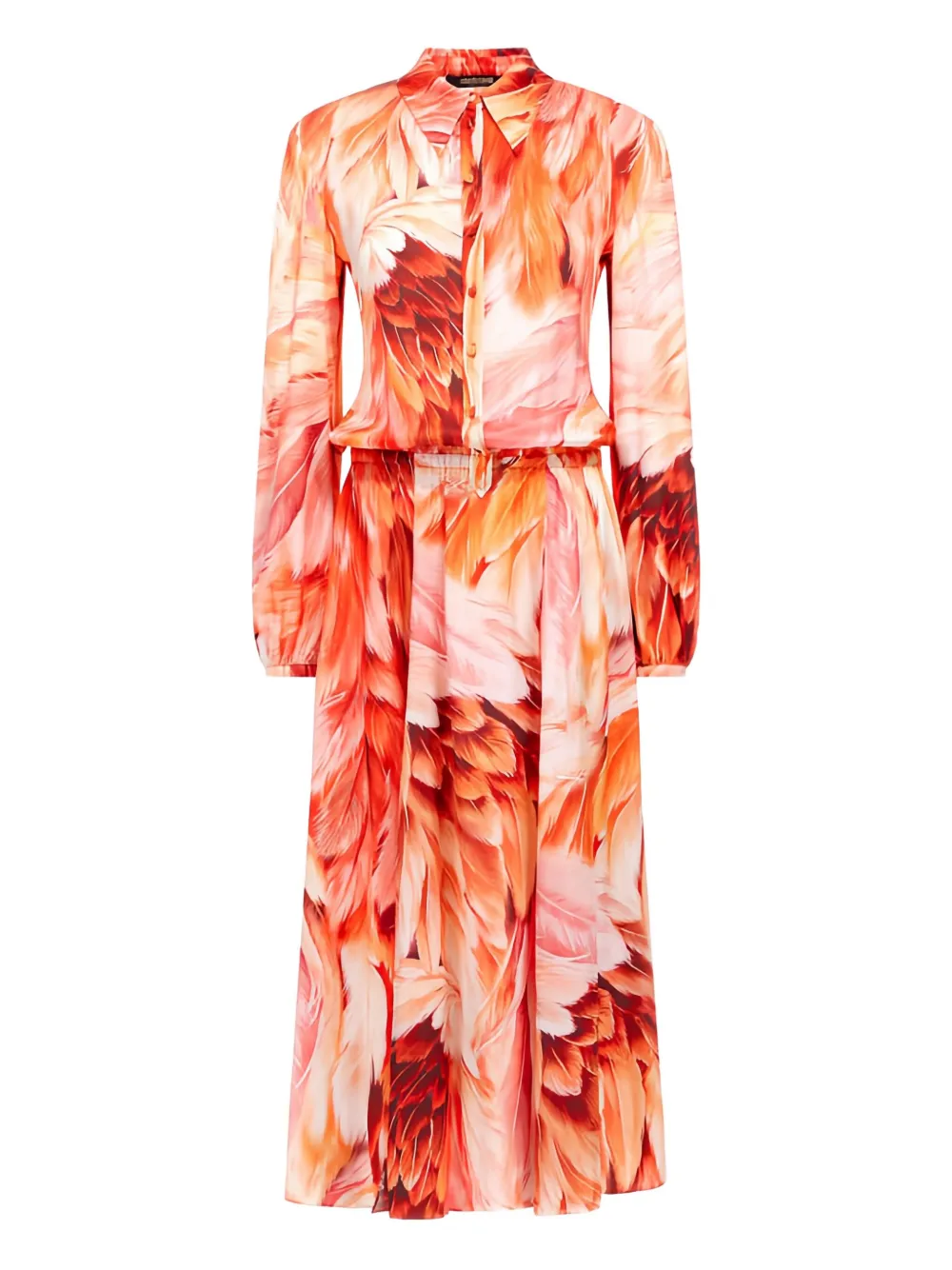 Roberto Cavalli plumage-print midi shirt dress | Orange | Image 1
