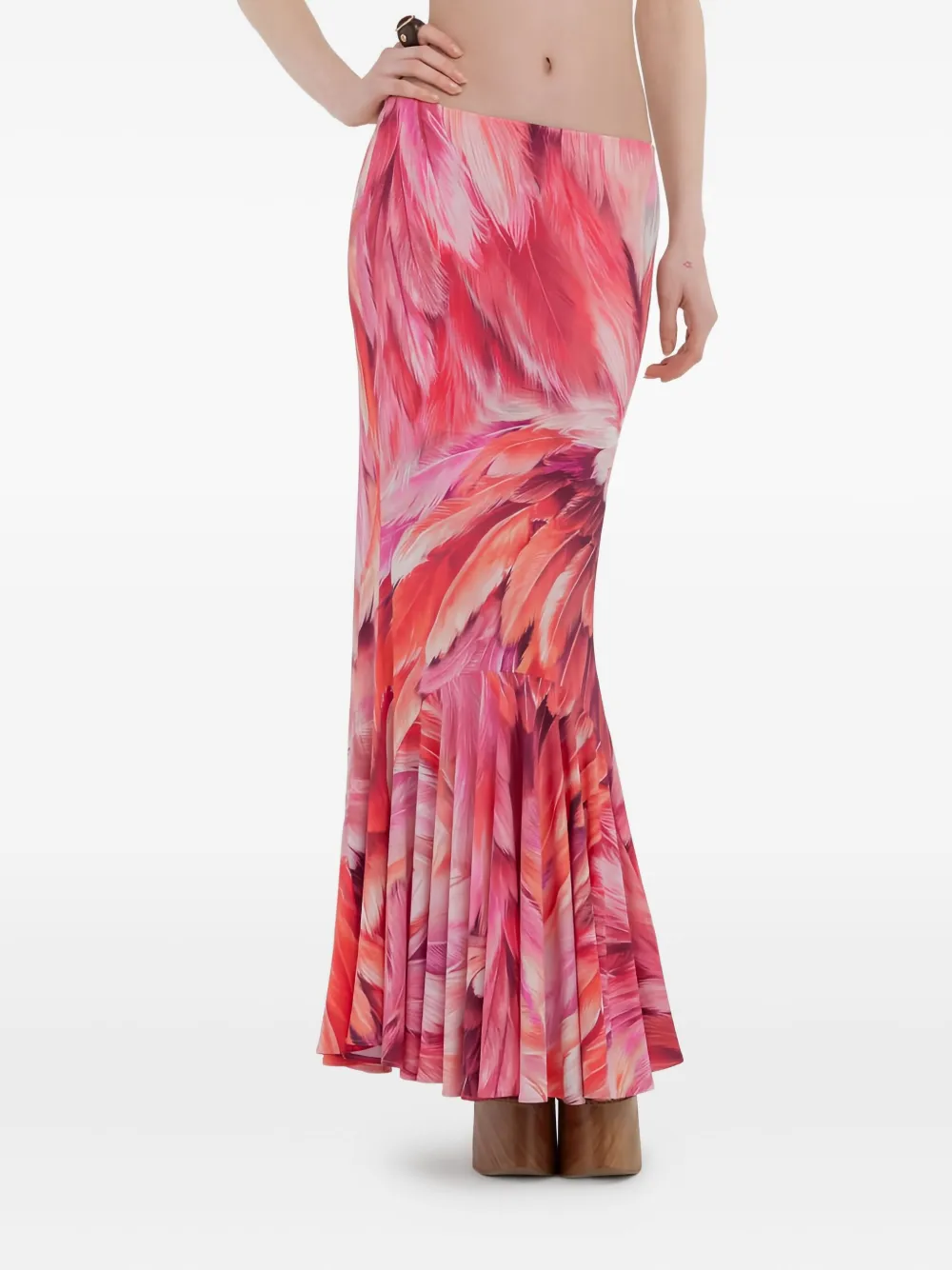 Roberto Cavalli print ruffled maxi skirt - Roze