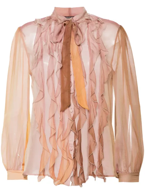 Roberto Cavalli camisa transparente con volantes