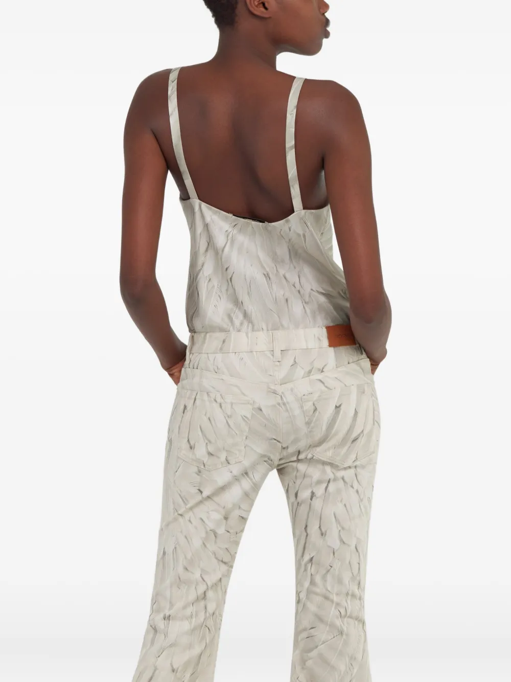 Roberto Cavalli Feather-print Silk Tank Top In White