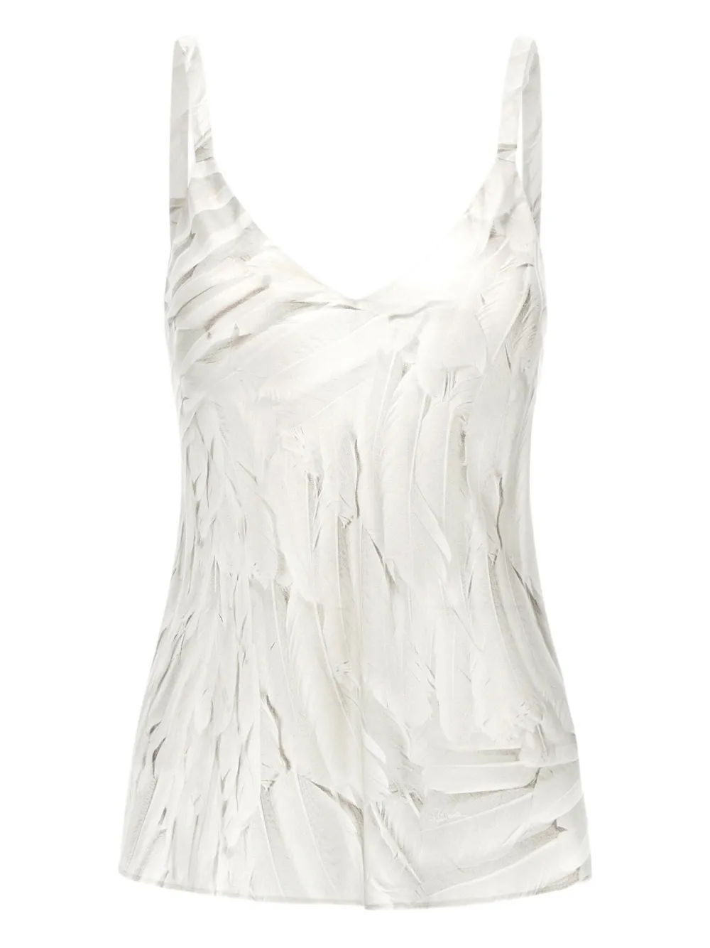 Roberto Cavalli Feather-print Silk Tank Top In White