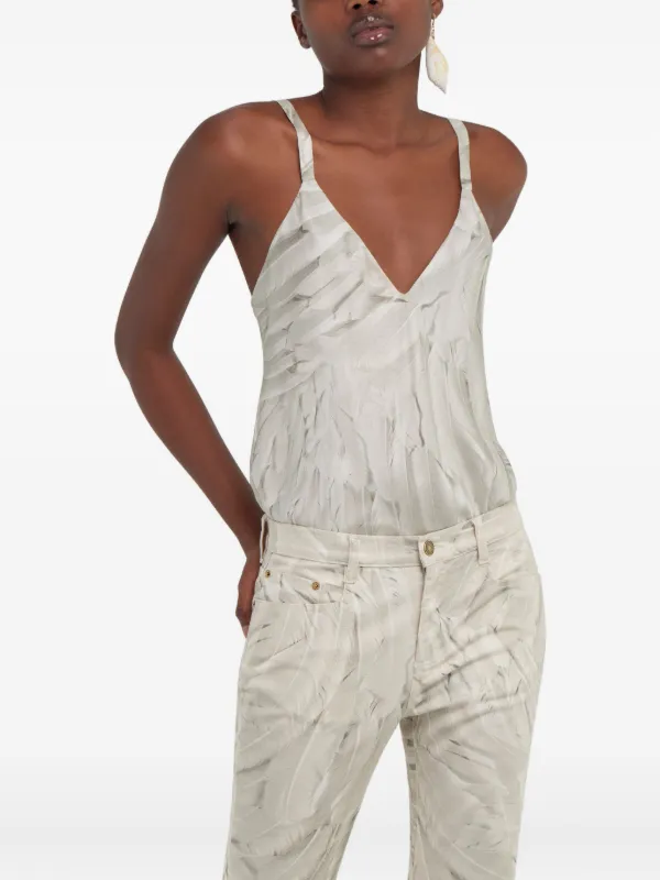 Roberto Cavalli feather-print Silk Tank Top | White | FARFETCH