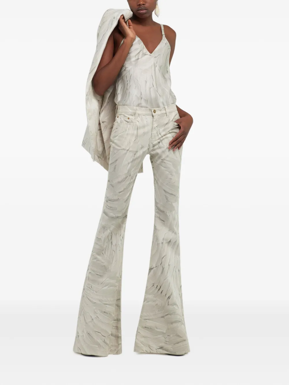 Roberto Cavalli Feather-print Silk Tank Top In White
