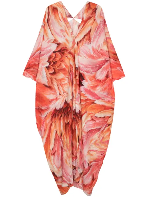 Roberto Cavalli Plumage-print V-neck dress