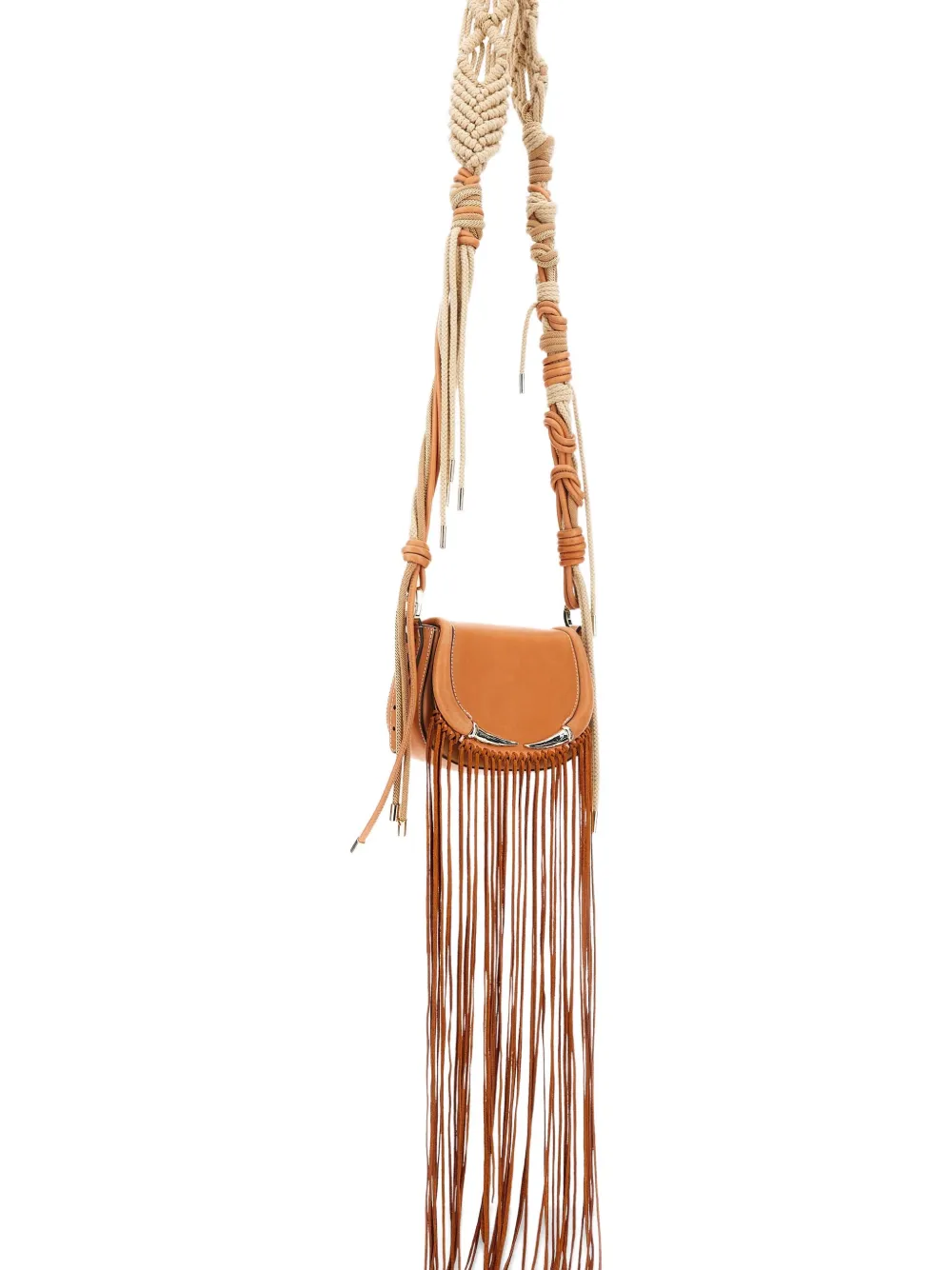 Roberto Cavalli Fringe-trimmed Leather Shoulder Bag In Brown