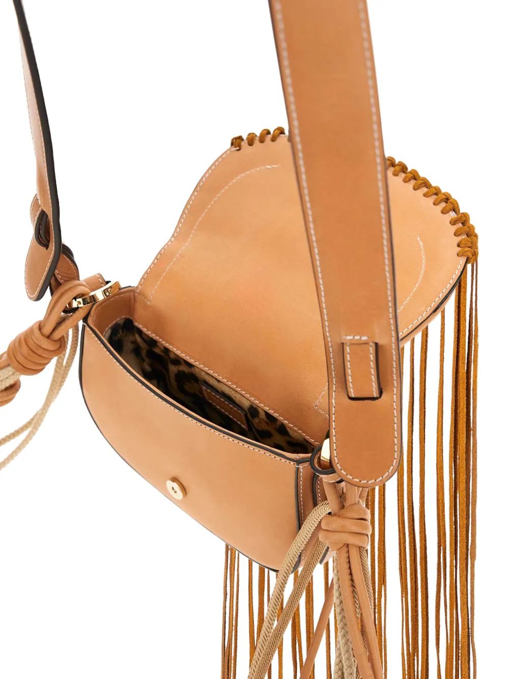 Roberto Cavalli Fringe-trimmed Leather Shoulder Bag In Brown