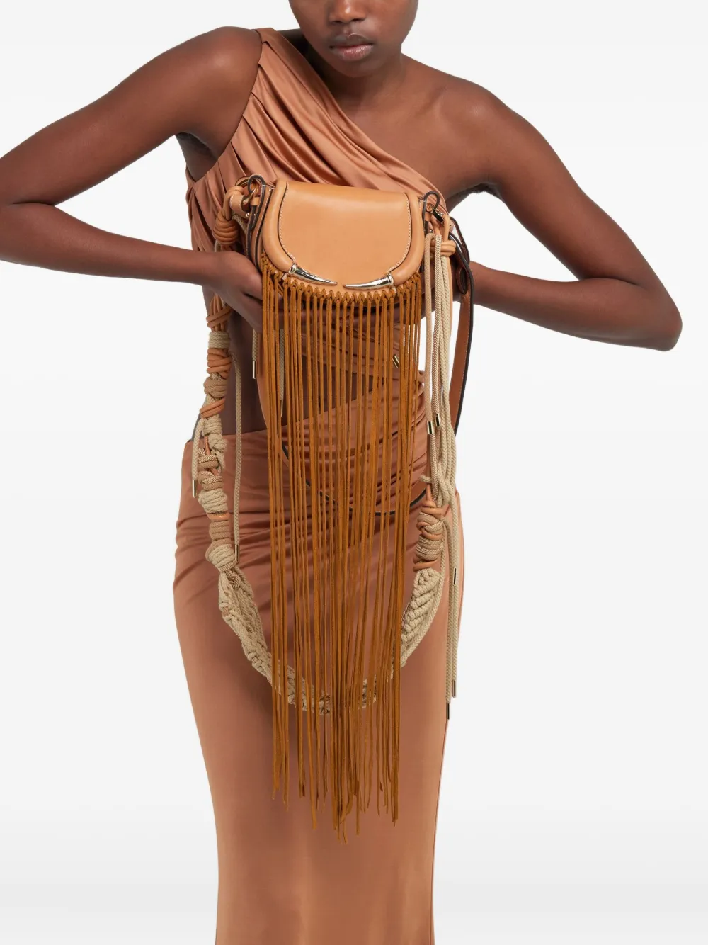 Roberto Cavalli fringe-trimmed leather shoulder bag - Bruin