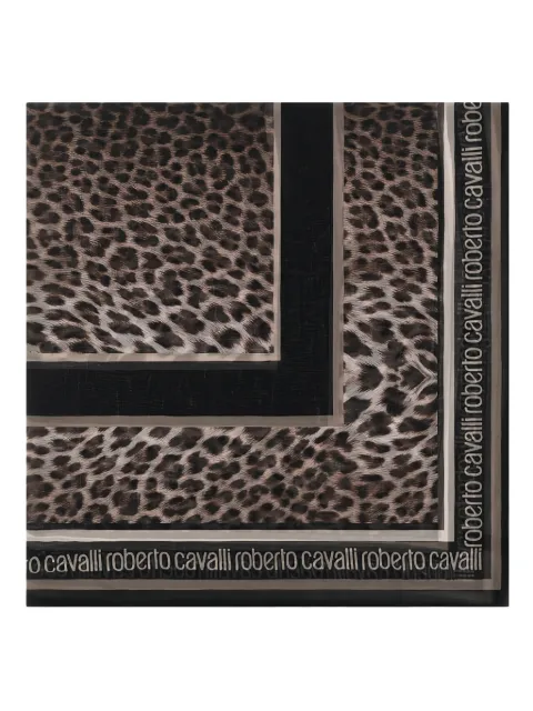 Roberto Cavalli leopard-print logo-border scarf