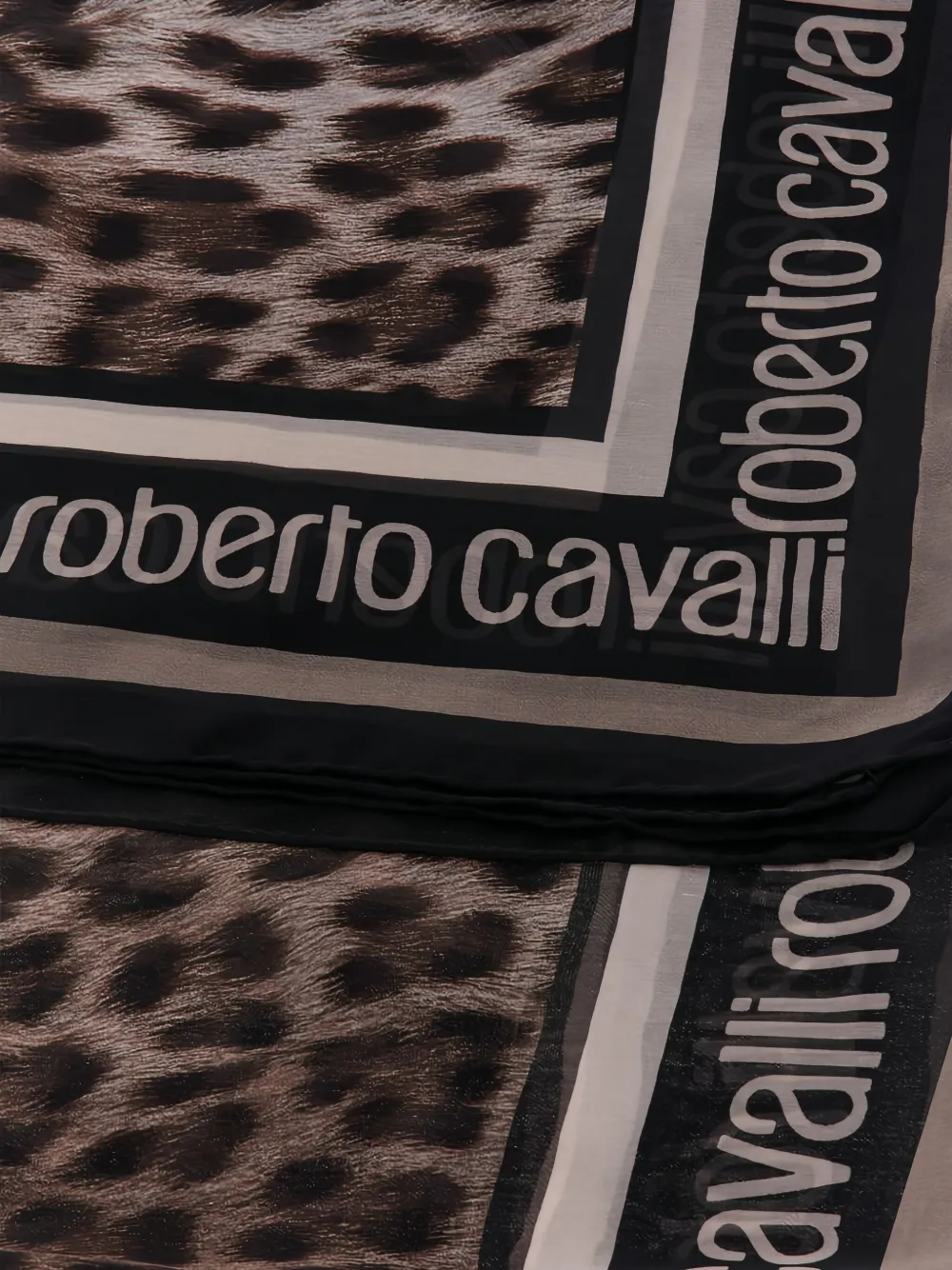 Roberto Cavalli leopard-print logo-border scarf - Bruin