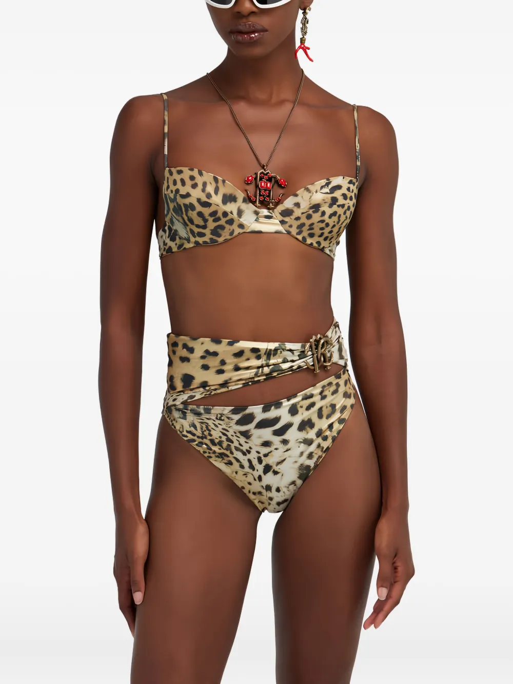 Roberto Cavalli Leopard-print Triangle Bikini Top In Gold