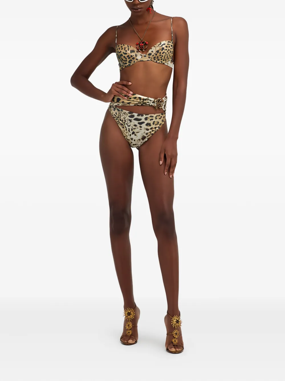 Roberto Cavalli Leopard-print Triangle Bikini Top In Gold