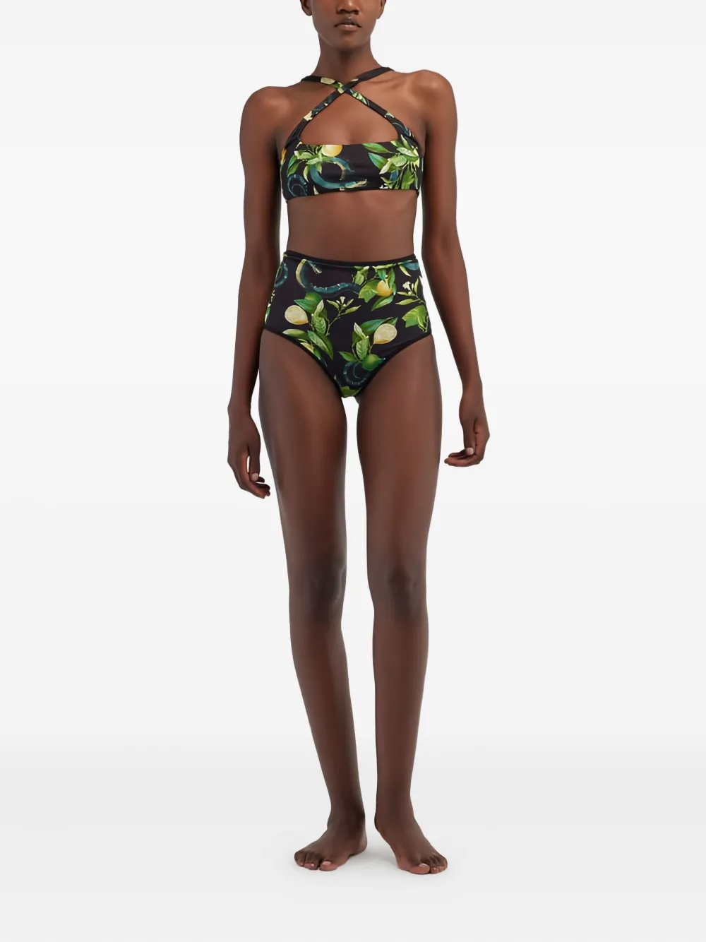 Roberto Cavalli Lemon-print Bikini Button In Multi
