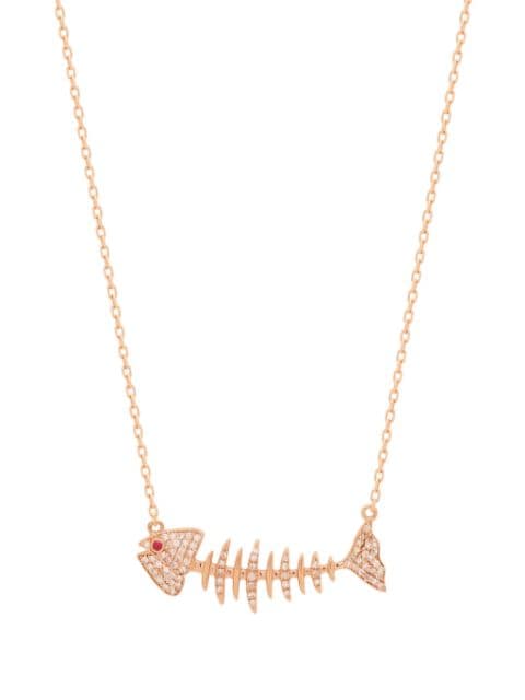 Kamushki collier Fish en or rose 18ct serti de diamants et de saphirs