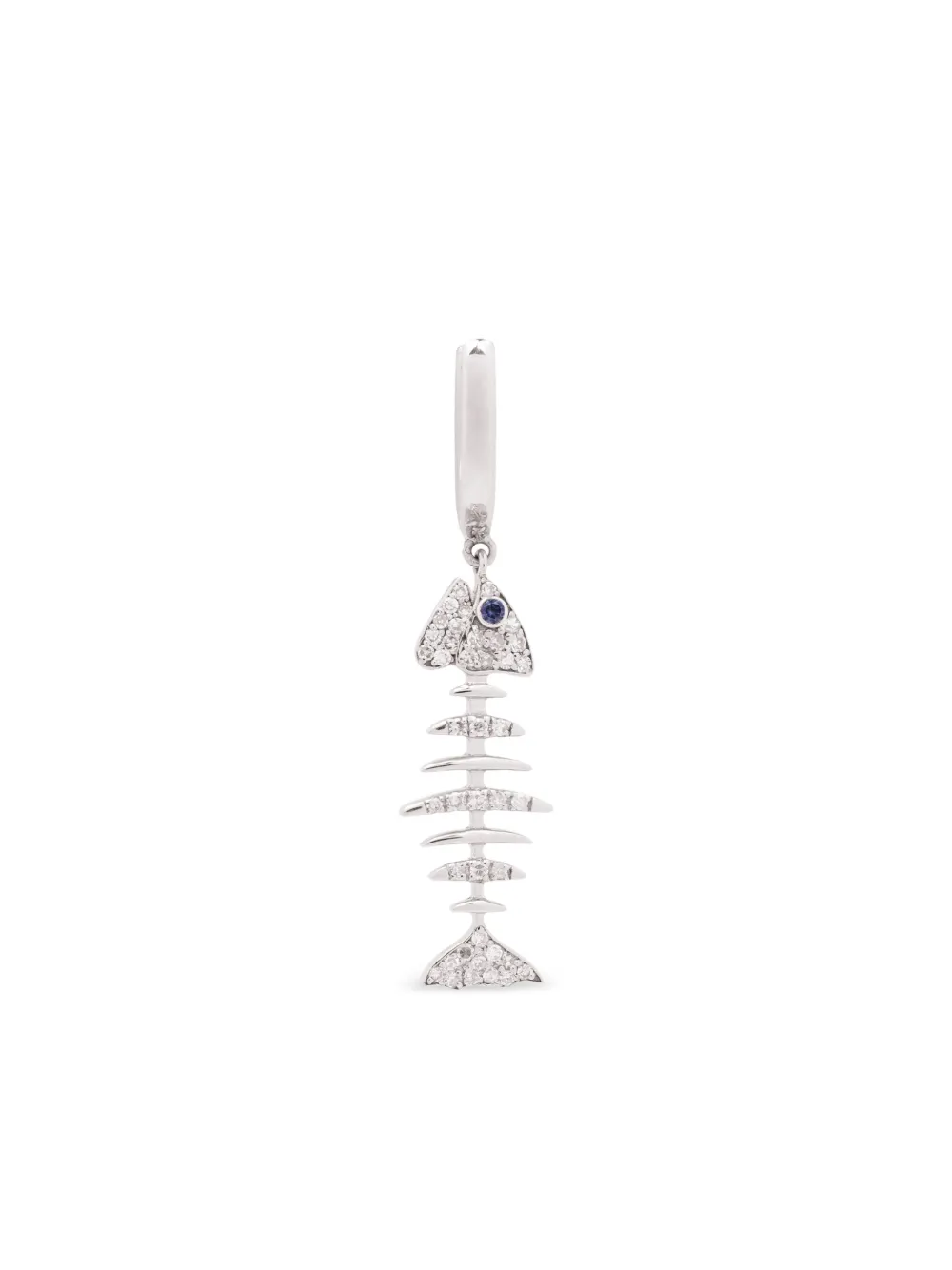 Kamushki 18kt White Gold Fish Diamond And Sapphire Earring In Silver