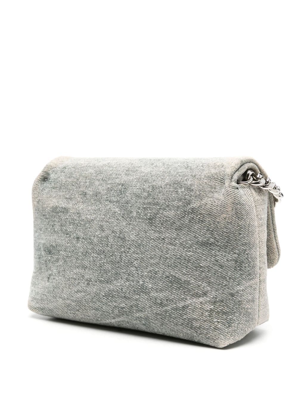 Shop Balmain Small Flap Denim Crossbody Bag In Grey