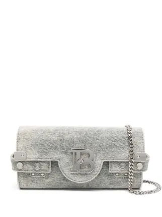 関税込*BALMAIN バルマン B-Buzz デニム ポーチ クラッチ Balmain - Small B-Buzz Pouch 23 Denim Clutch in Blue Jean