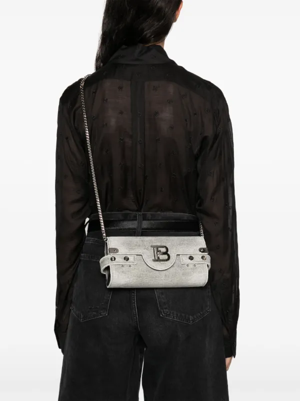 関税込*BALMAIN バルマン B-Buzz デニム ポーチ クラッチ B-Buzz Pouch 23 in denim print canvas - Women | BALMAIN