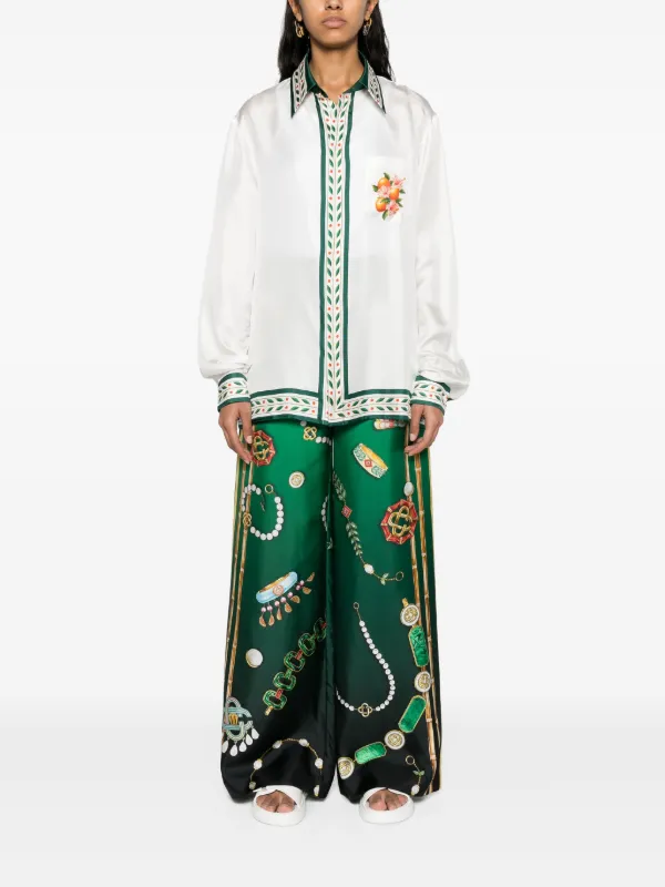 Casablanca graphic-print Silk Trousers | Green | FARFETCH