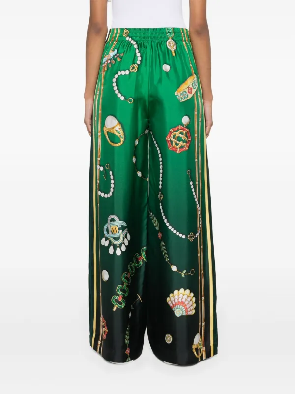 Casablanca graphic-print Silk Trousers | Green | FARFETCH
