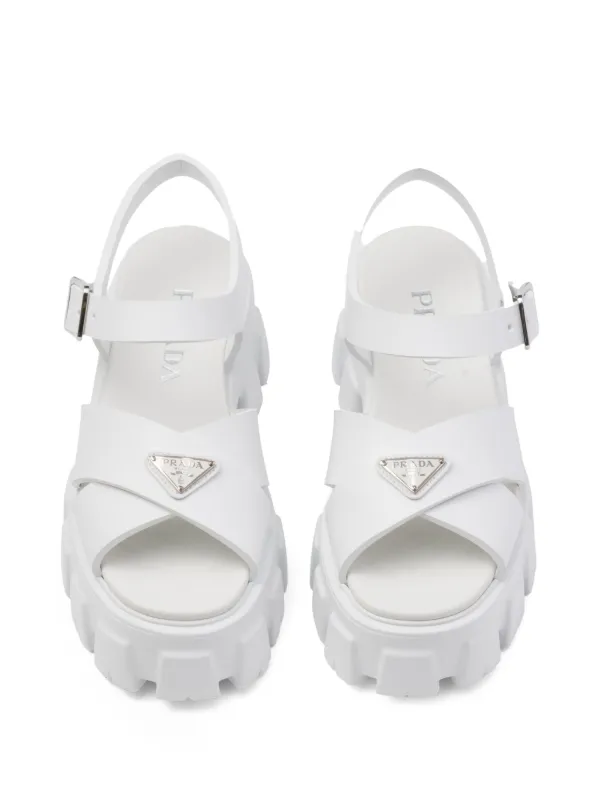 Prada triangle-logo Platform Sandals | White | FARFETCH