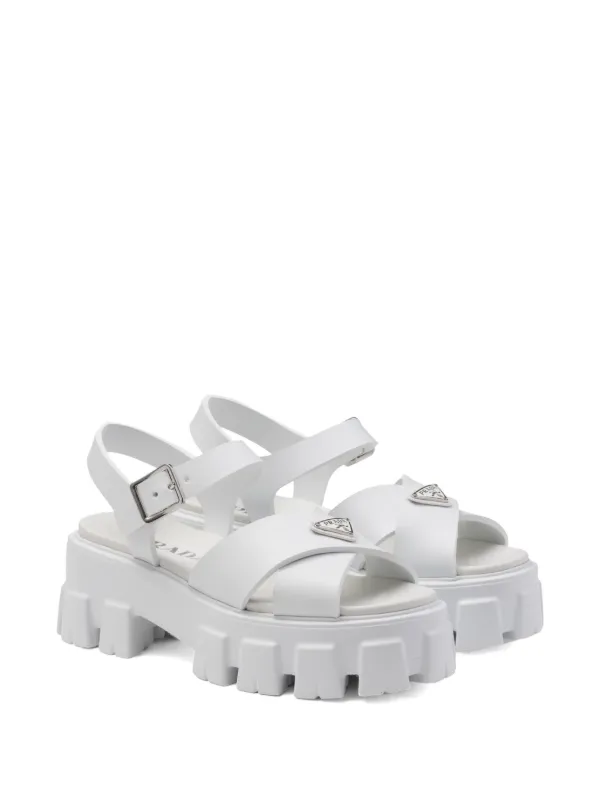 Prada triangle-logo Platform Sandals | White | FARFETCH