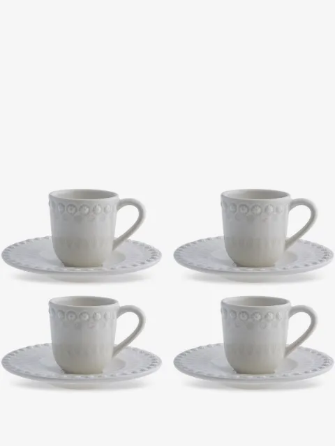 Bordallo Pinheiro set de cuatro tazas de café y plato Fantasia