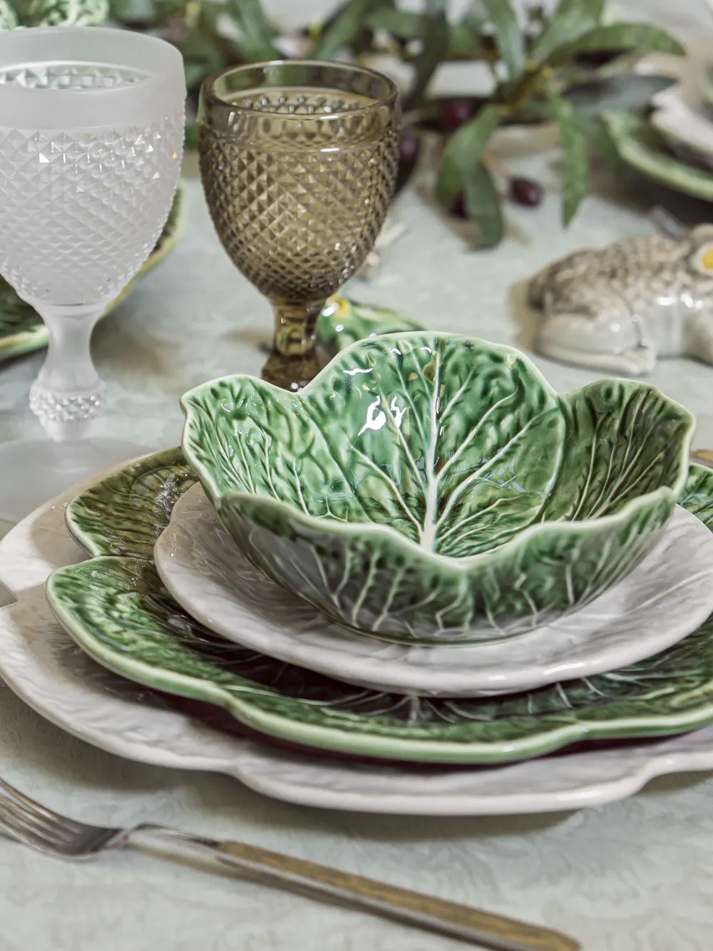 Bordallo Pinheiro Cabbage Cereal Bowl 4-piece Set In Green