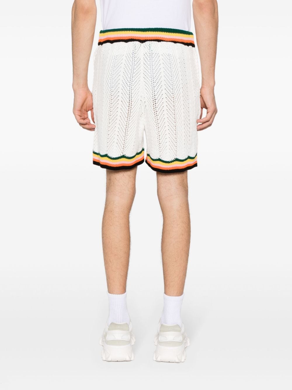 Shop Casablanca Striped Chevron-knit Shorts In White