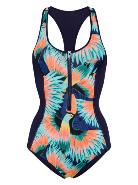 abstract-print racerback swimsuit