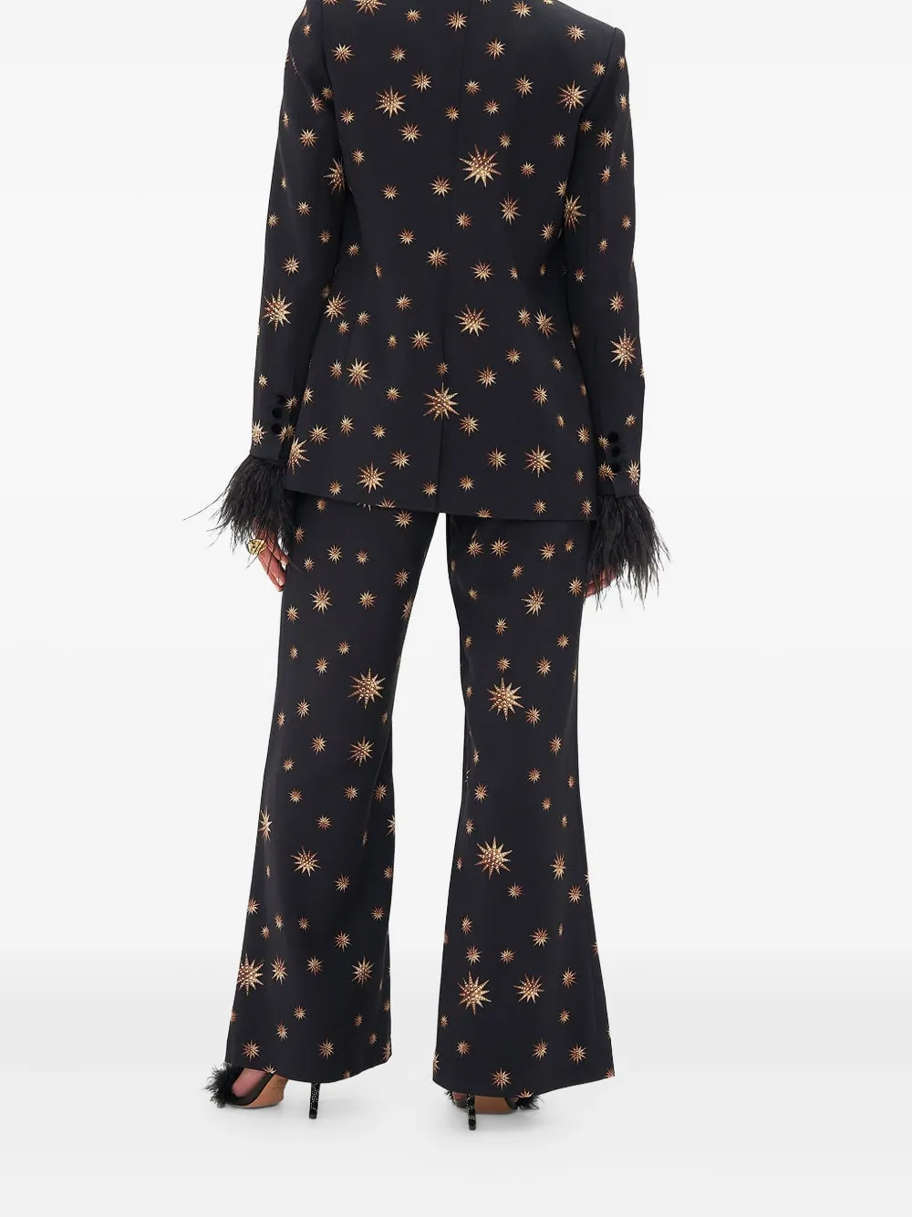 Camilla Blazer met sterrenprint en veren cuffs Zwart
