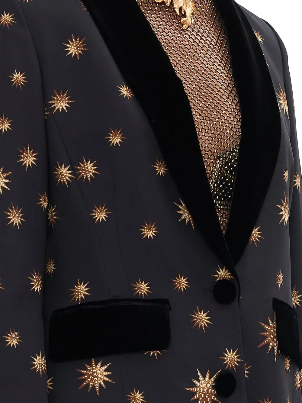 Camilla Blazer met sterrenprint en veren cuffs Zwart