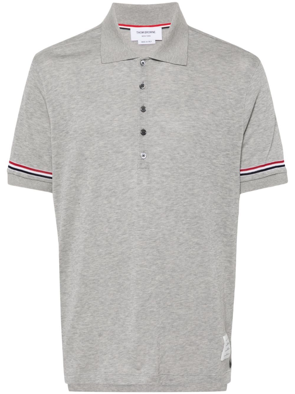 Shop Thom Browne Knitted Cotton Polo Shirt In Grey