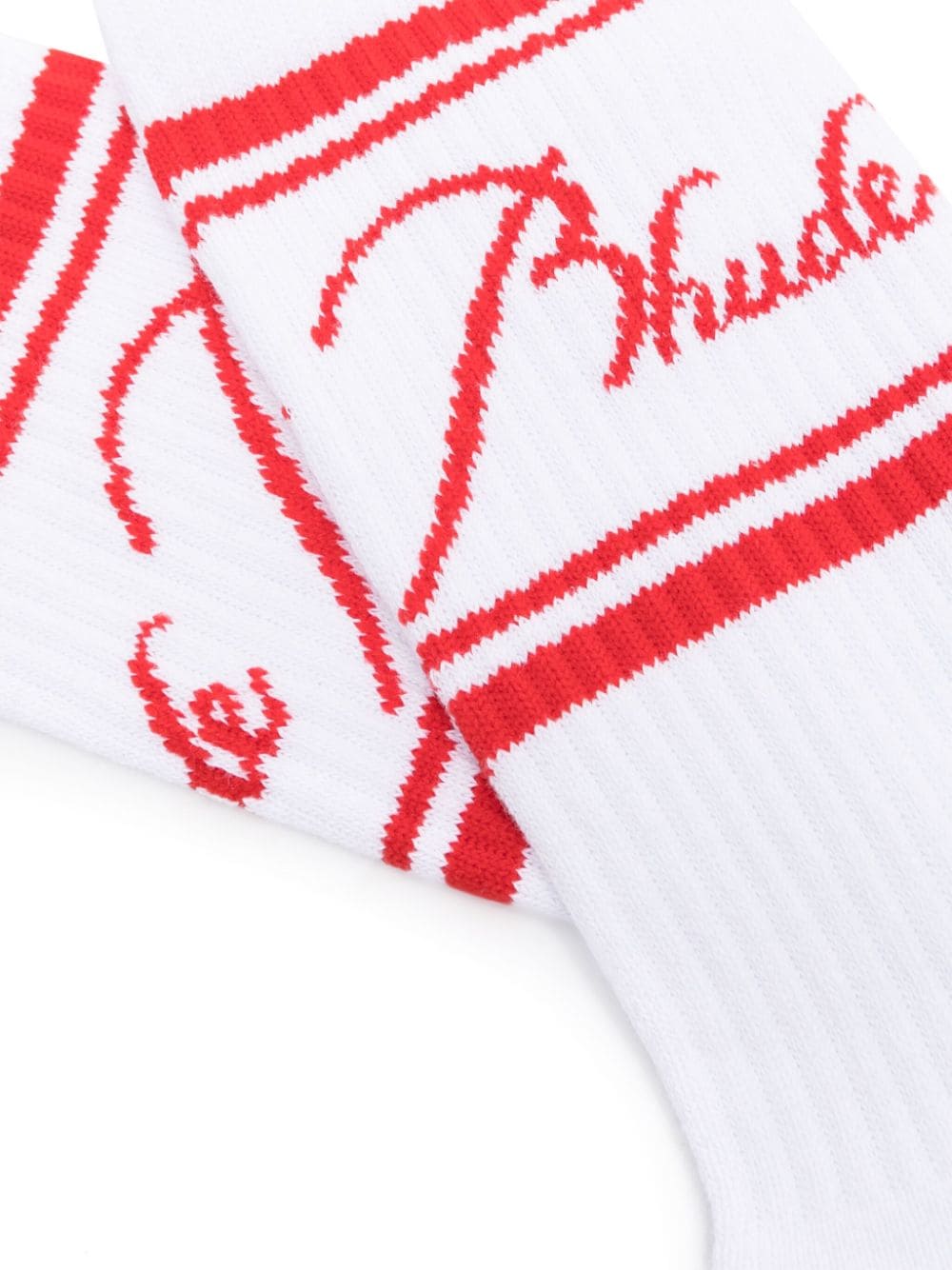 Shop Rhude Logo-intarsia Ribbed Socks In White