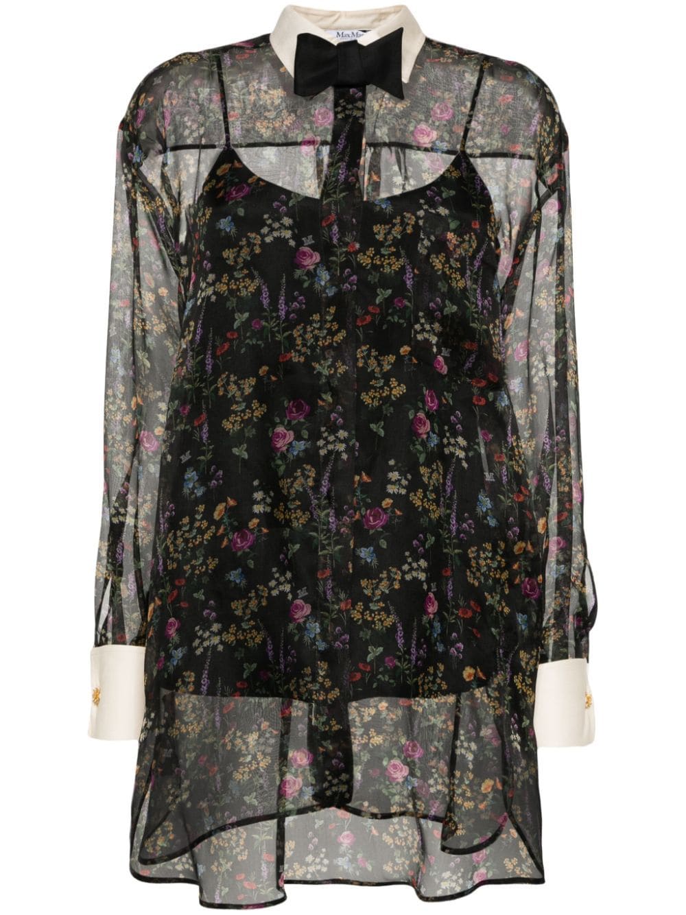 Shop Max Mara Floral-print Silk Shirt In Black