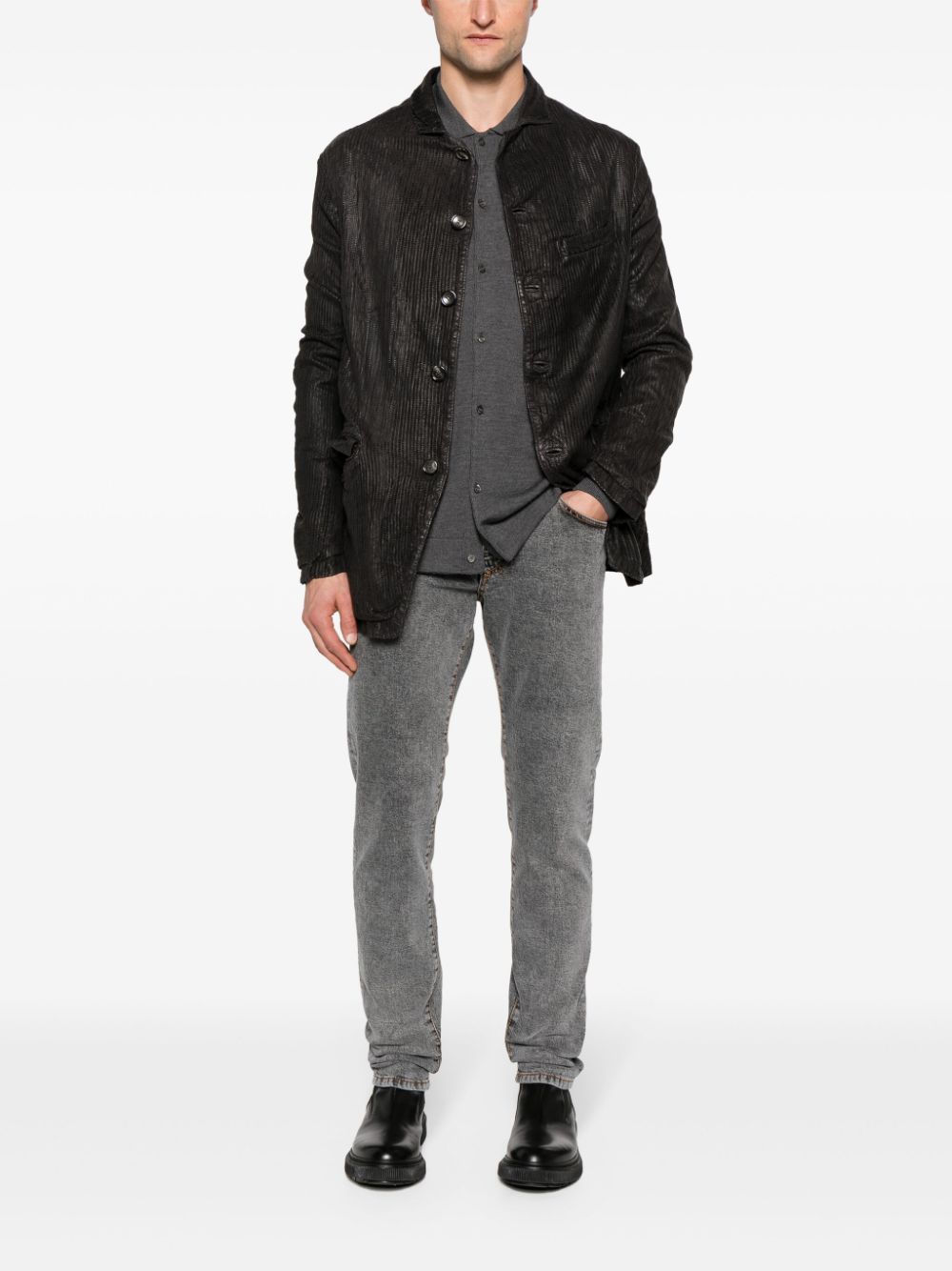 Shop Giorgio Brato Perforated Leather Shirt Jacket In Black