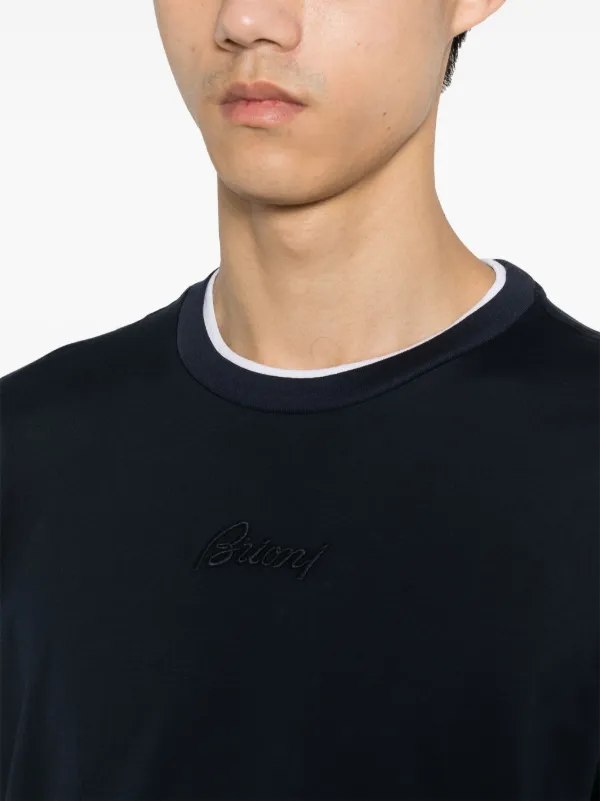 Brioni logo-embroidered Cotton T-shirt | Blue | FARFETCH