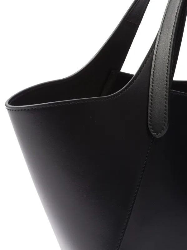 Prada Medium Enamel Triangle Logo Leather Tote Bag | Black